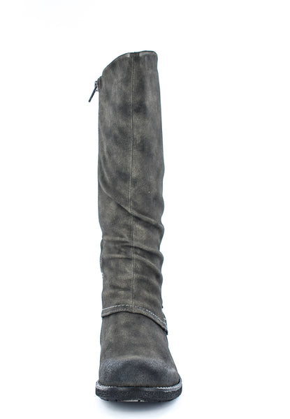 Ladies Grey Imitation Nu buck Zip Up High Leg Boot