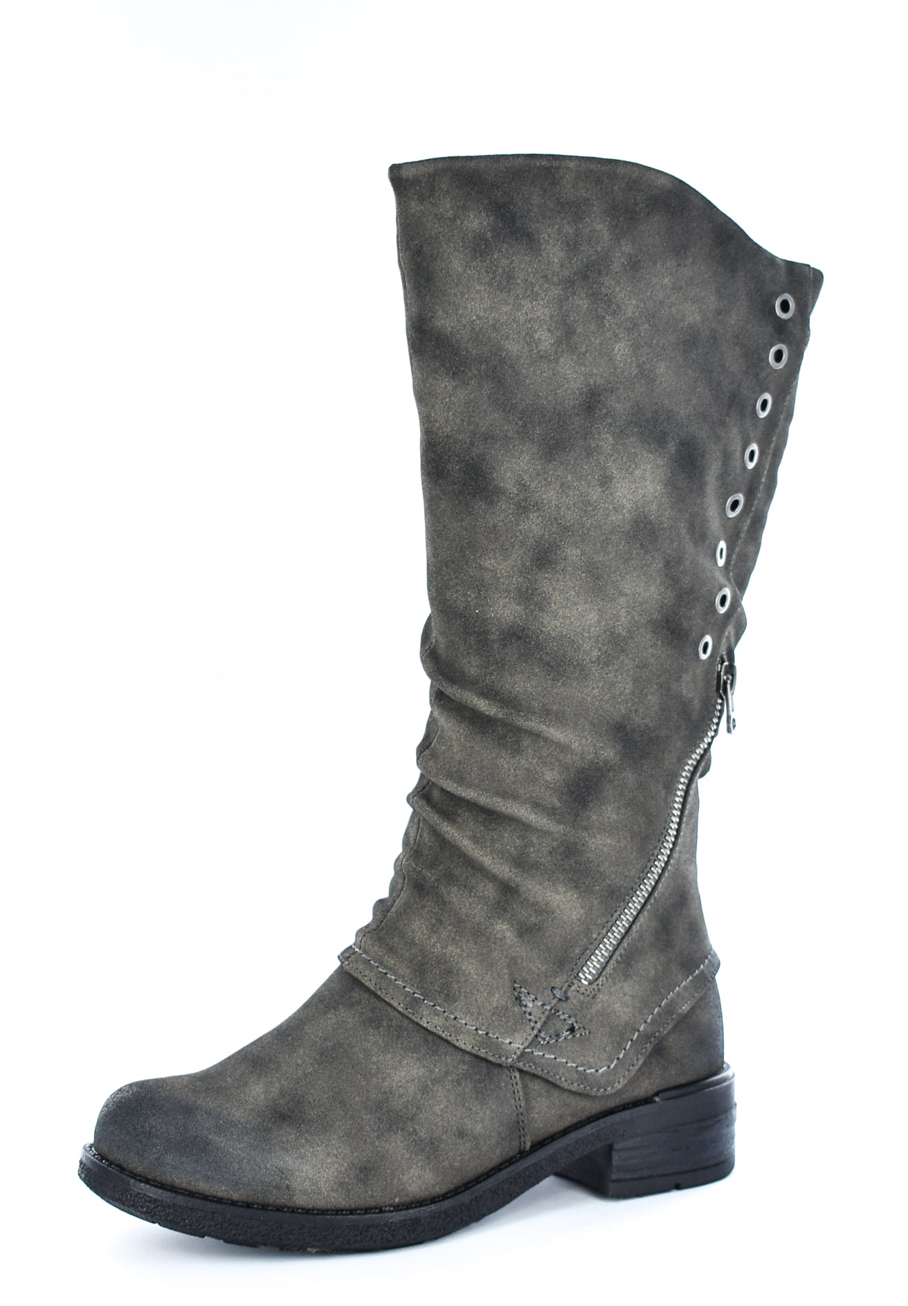 Ladies Grey Imitation Nu buck Zip Up High Leg Boot