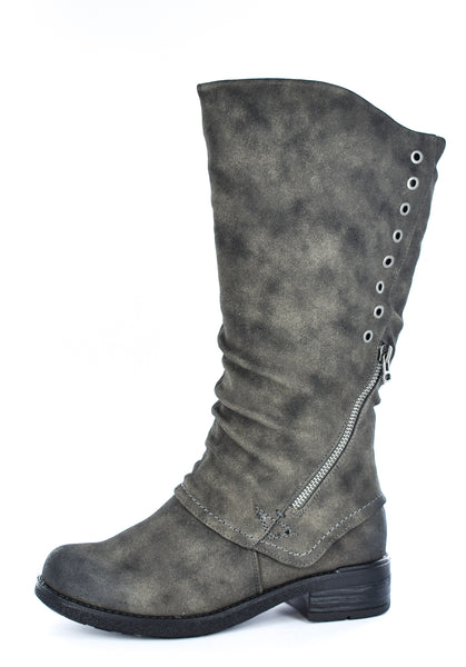 Ladies Grey Imitation Nu buck Zip Up High Leg Boot