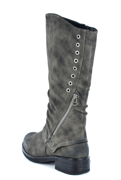 Ladies Grey Imitation Nu buck Zip Up High Leg Boot