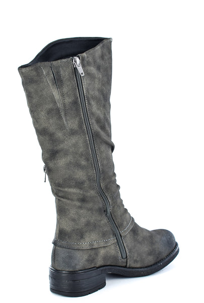 Ladies Grey Imitation Nu buck Zip Up High Leg Boot