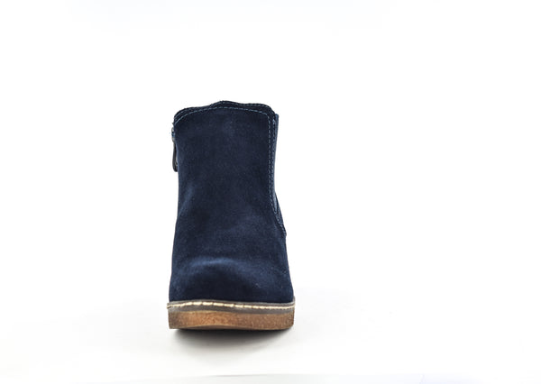 Ladies Navy Real Suede Zip Up Side Gusset Ankle Boots