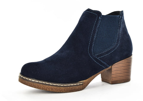 Ladies Navy Real Suede Zip Up Side Gusset Ankle Boots