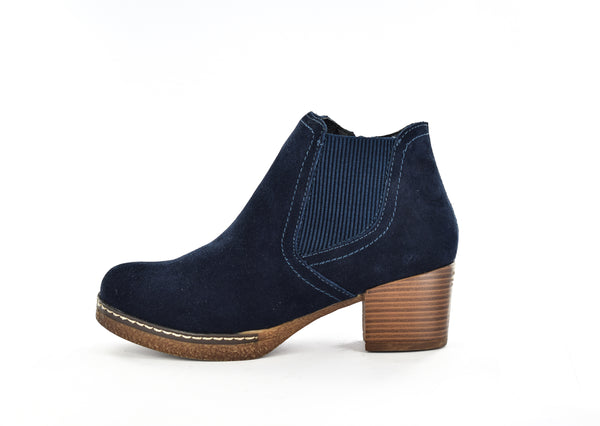 Ladies Navy Real Suede Zip Up Side Gusset Ankle Boots