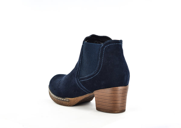 Ladies Navy Real Suede Zip Up Side Gusset Ankle Boots