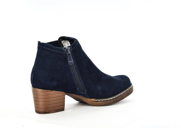 Ladies Navy Real Suede Zip Up Side Gusset Ankle Boots