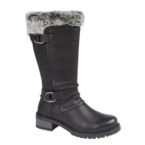 L919A Inside Zip Twin Buckle Mid Calf Boot Textile Lining