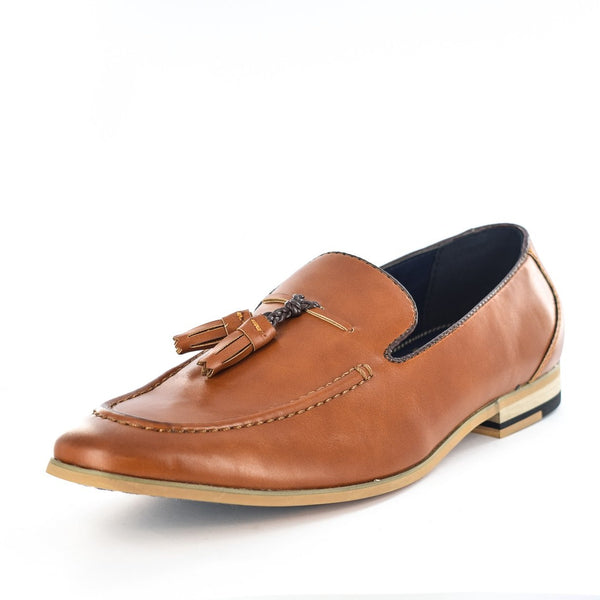 MENS TAN IMITATION LEATHER FORMAL/CASUAL TASSELS SLIP ON SHOES