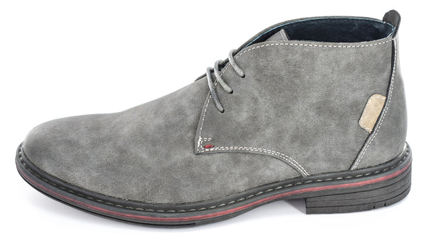 Mens Grey Faux Nubuck leather 3 Eyelet Desert Boots