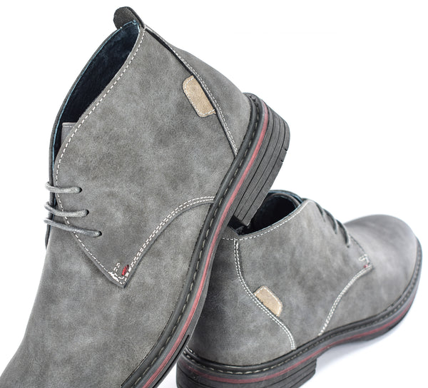 Mens Grey Faux Nubuck leather 3 Eyelet Desert Boots