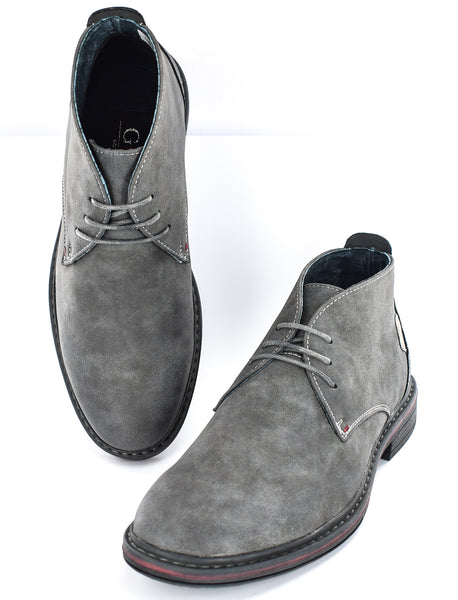 Mens Grey Faux Nubuck leather 3 Eyelet Desert Boots