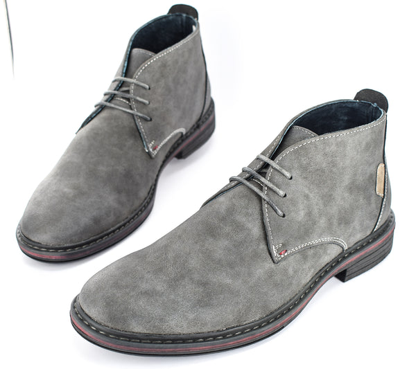 Mens Grey Faux Nubuck leather 3 Eyelet Desert Boots