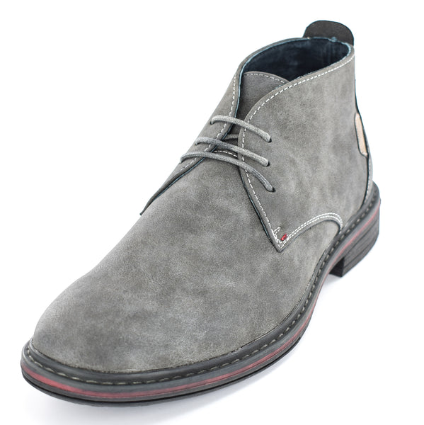 Mens Grey Faux Nubuck leather 3 Eyelet Desert Boots