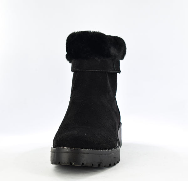 Ladies Faux Microfibre trim fur collar Inside Zip Ankle Boot