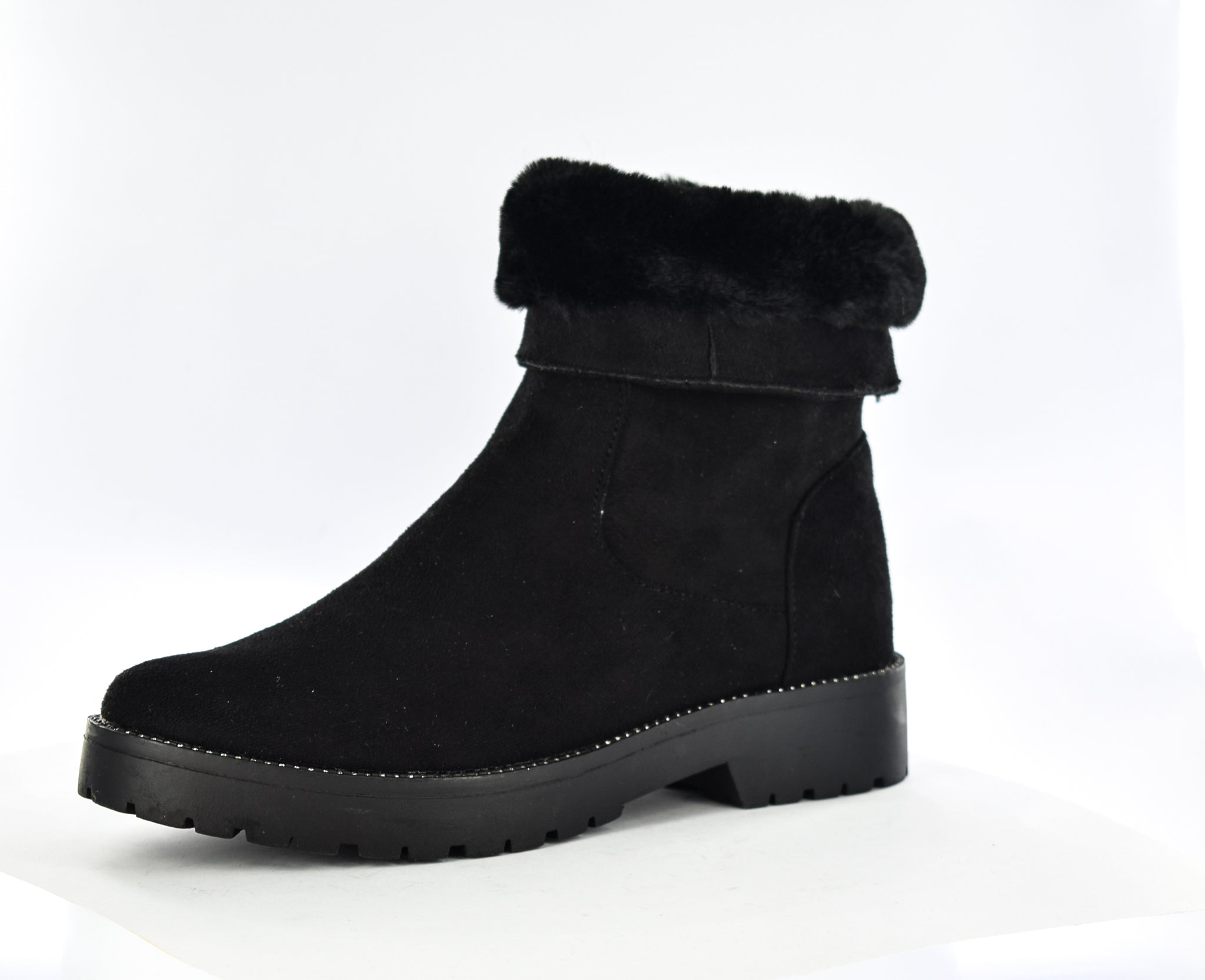 Ladies Faux Microfibre trim fur collar Inside Zip Ankle Boot