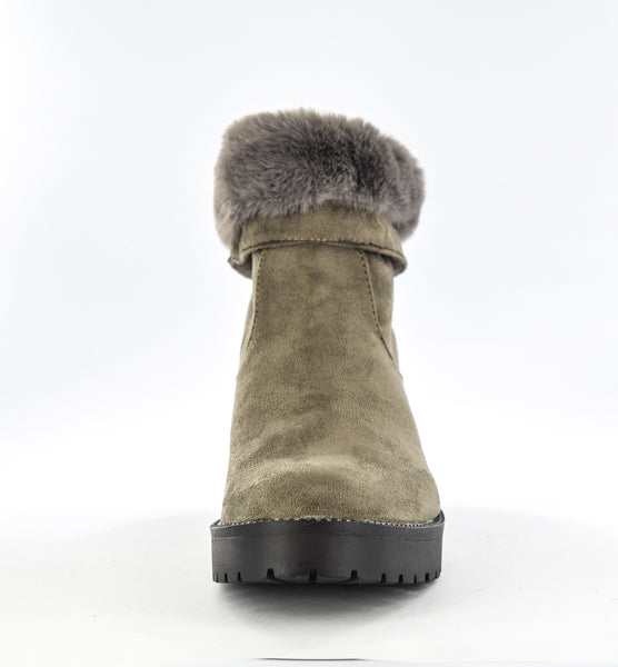 Ladies Faux Microfibre trim fur collar Inside Zip Ankle Boot