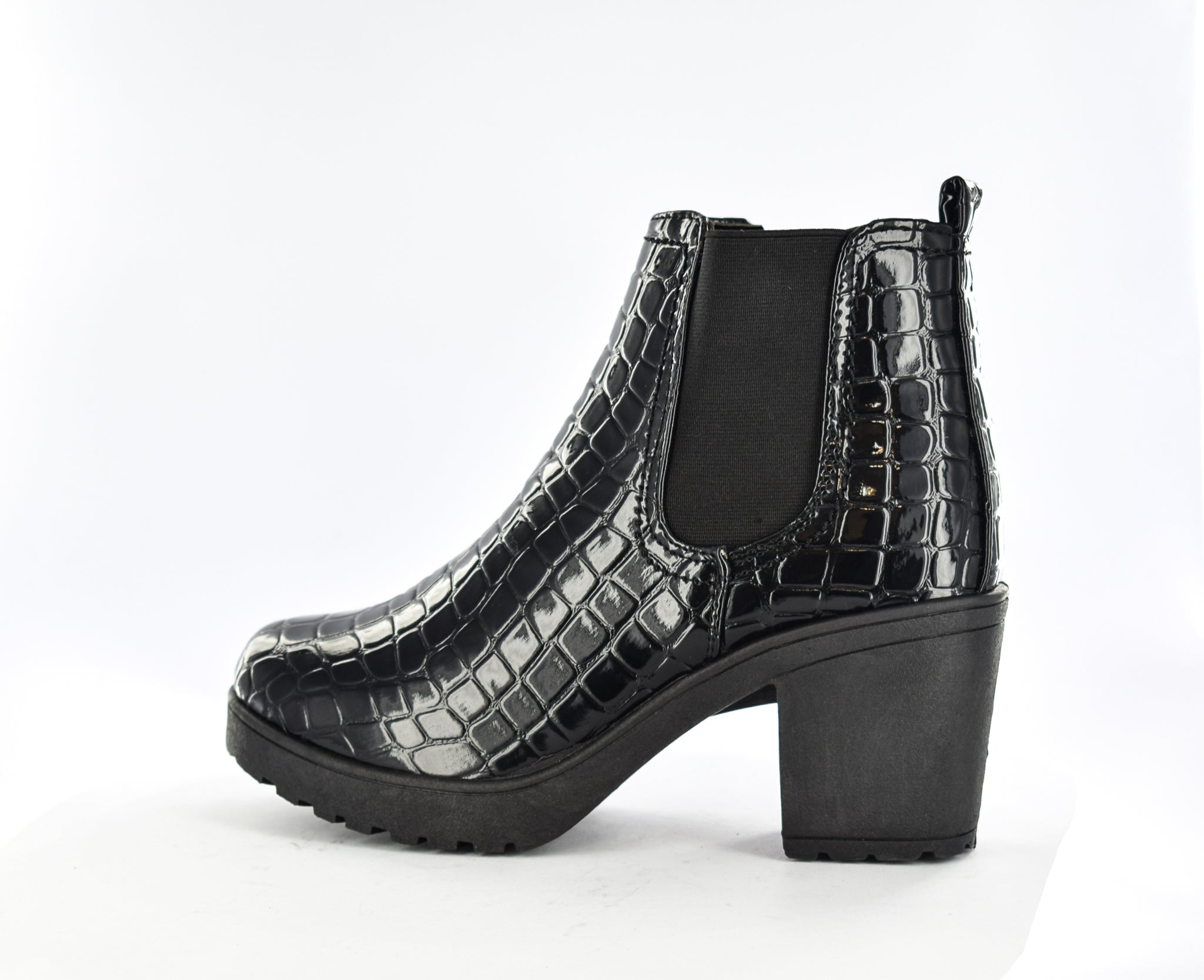 Black faux croc online ankle boots