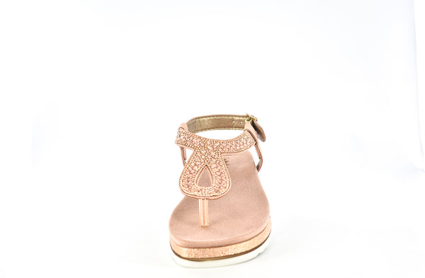 LADIES PINK EMBELLISHED T-BAR ANKLE STRAP SUMMER SANDAL