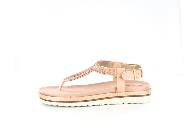 LADIES PINK EMBELLISHED T-BAR ANKLE STRAP SUMMER SANDAL