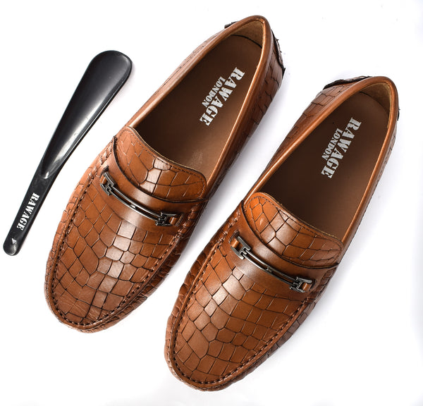 MENS LEATHER CROCODILE EFFECT FORMAL/CASUAL SLIP ON LOAFERS