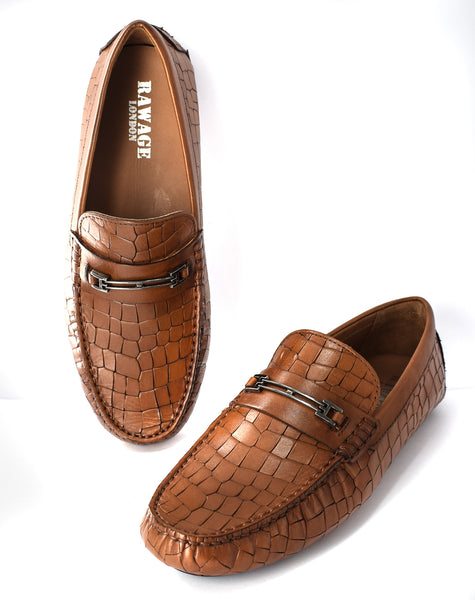 MENS LEATHER CROCODILE EFFECT FORMAL/CASUAL SLIP ON LOAFERS