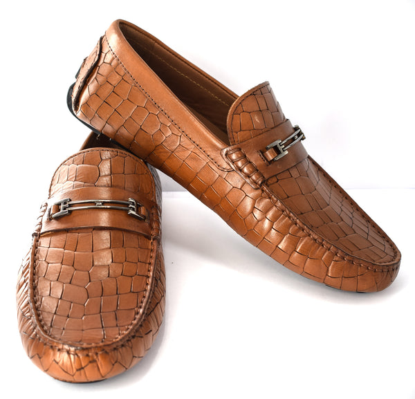 MENS LEATHER CROCODILE EFFECT FORMAL/CASUAL SLIP ON LOAFERS