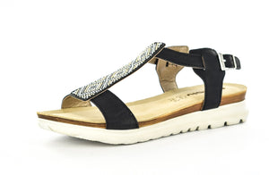 LADIES BLACK OPEN TOE ANKLE STRAP SUMMER SANDAL