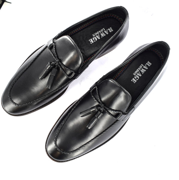 MENS FORMAL/CASUAL LEATHER PLAIT TRIM DRESS TASSELLED SLIP ON LOAFERS/SHOES