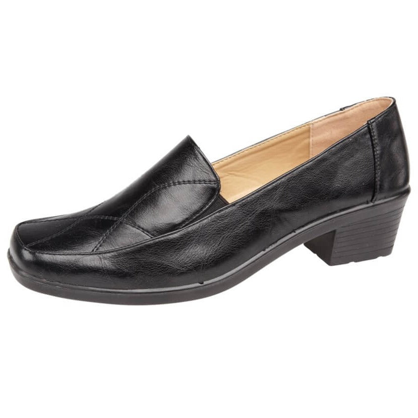 Ladies Spice black low block heel casual shoes