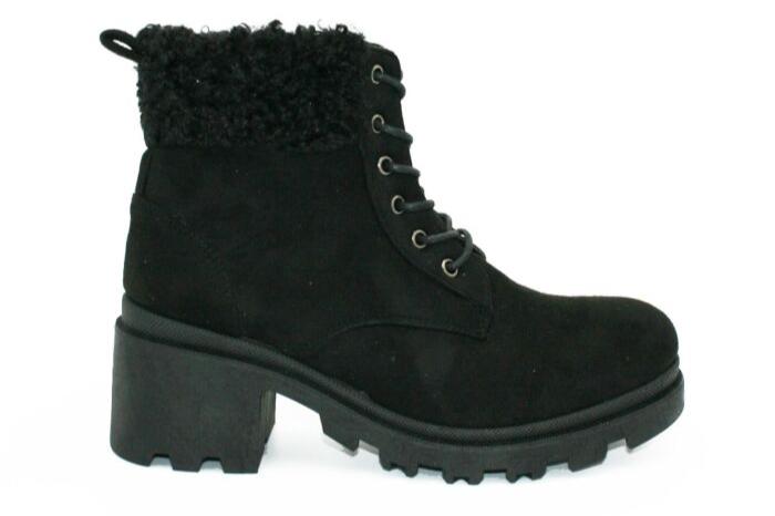 CH6795 LADIES BUCKLE DETAIL BLOCK HEEL HIKER BOOT BLACK SUEDE