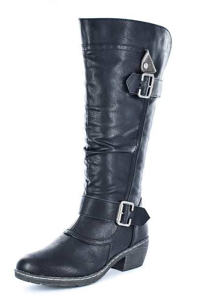 Ladies High Leg Zip Cavalier Faux Leather Boot Black