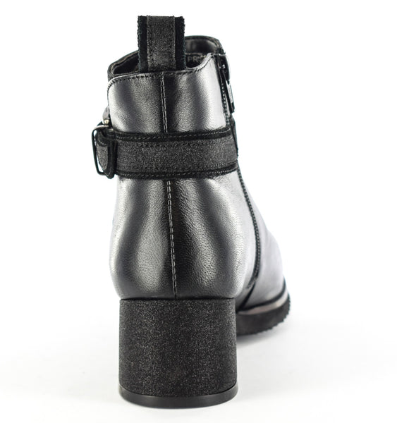 Ladies/women Leather Buckle Zip Up Ankle Boot Black