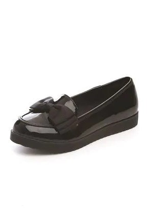 ADULTS/GIRLS BLACK PATENT BOW LOAFER UK SIZE 10-8