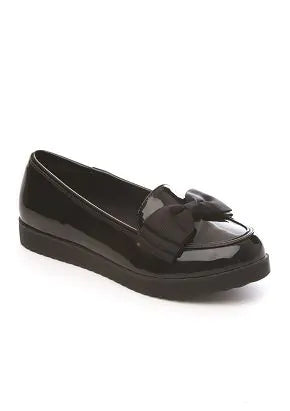 ADULTS/GIRLS BLACK PATENT BOW LOAFER UK SIZE 10-8