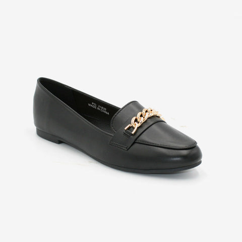 LS7773 LADIES BLACK CHAIN DETAIL LOAFER