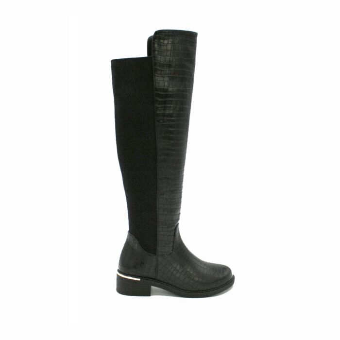 WI3124 LADIES PU/LYCRA LONG LEG STRETCH BOOT BLACK/BLACK CROC/BLACK CROC WIDE